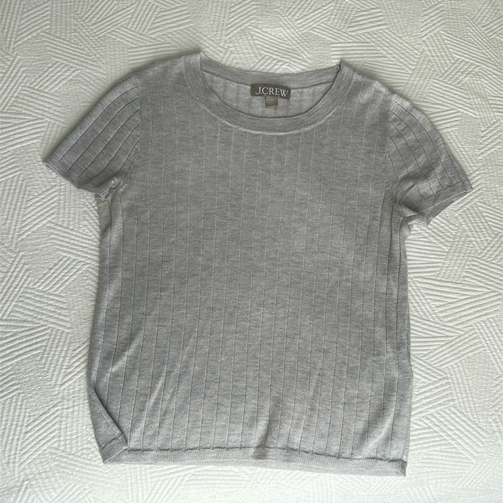 J.Crew Silk Cashmere Cropped Tee Shirt XS light gray